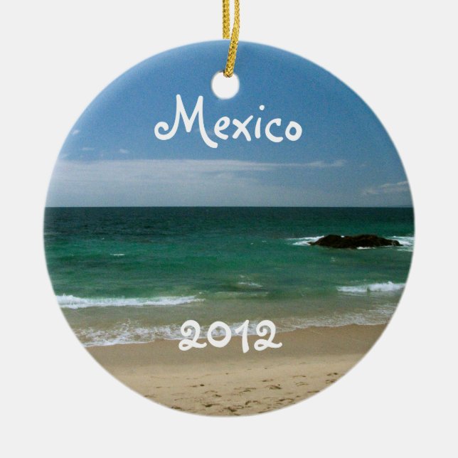 Mexican Beach Vista; Mexico Souvenir Ceramic Ornament (Front)