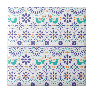 Mexican Bird Tile Folk Art Pattern