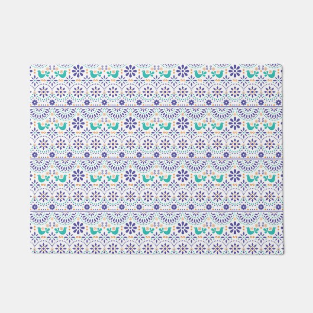 Mexican Bird Tile Folk Art Pattern Doormat (Front)