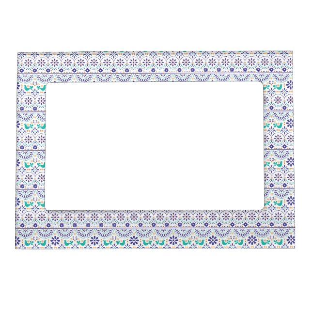 Mexican Bird Tile Folk Art Pattern Magnetic Frame (Front)