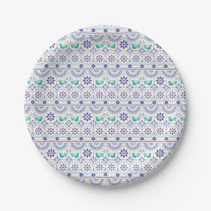 Mexican Bird Tile Folk Art Pattern Paper Plates