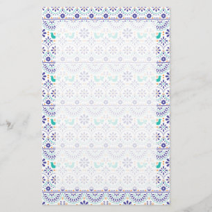 Mexican Bird Tile Folk Art Pattern Stationery
