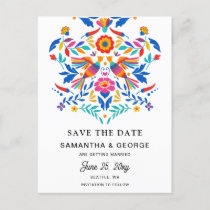 Mexican Birds Otomi Floral Fiesta Save The Date Announcement Postcard