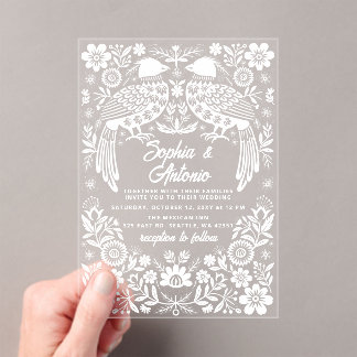 Mexican Birds Otomi Floral Fiesta Wedding Acrylic Invitations
