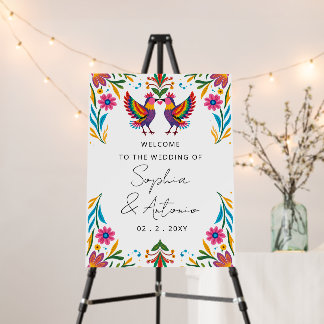 Mexican Birds Otomi Floral Fiesta Welcome Sign