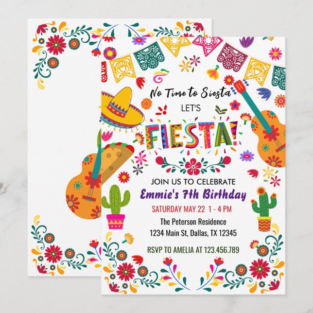  Mexican Birthday Party Fiesta, No Siesta  Invitation (Front/Back)