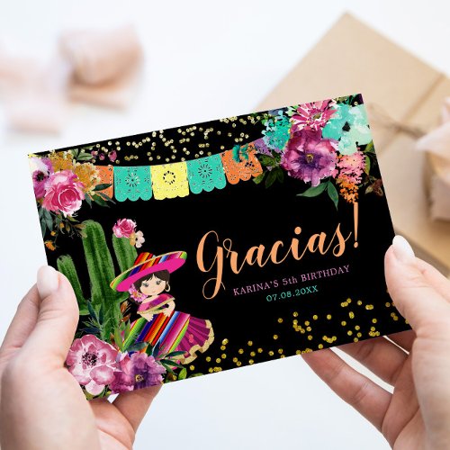 Mexican Black Colorful Fiesta Floral Birthday Thank You Card