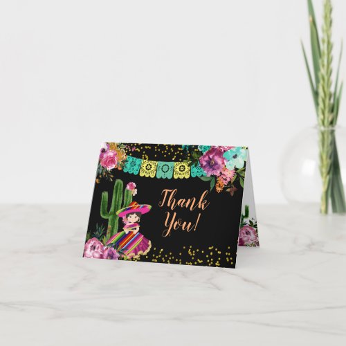 Mexican Black Colorful Fiesta Floral Birthday Thank You Card