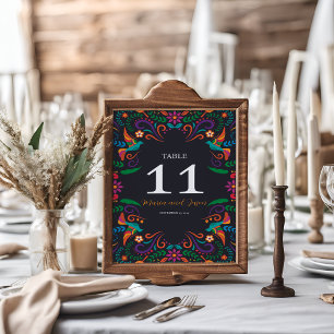 Mexican Black Colorful Floral Nuestra Boda Wedding Table Number
