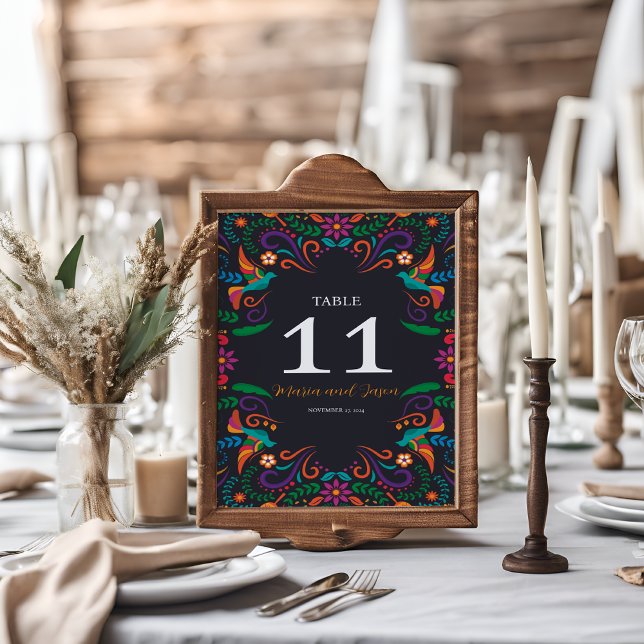 Mexican Black Colorful Floral Nuestra Boda Wedding Table Number (Mexican Black Colorful Floral Nuestra Boda Wedding Table Number)