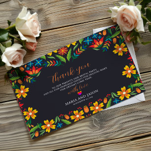 Mexican Black Floral Colorful Botanical Wedding Thank You Card
