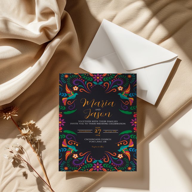 Mexican Black Floral Fiesta Colorful Boda Wedding Invitation (Mexican Black Floral Fiesta Colorful Boda Wedding Invitation)