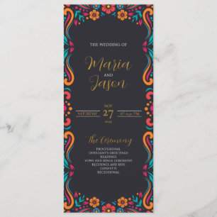 Mexican Black Floral Traditional Folk Art Wedding Program
