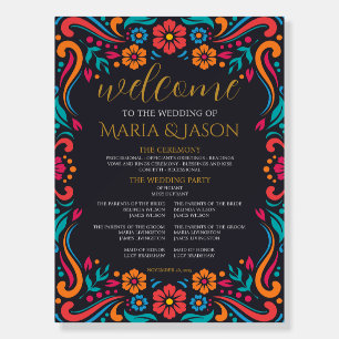 Mexican Black Floral Traditional Wedding Program Foam Board