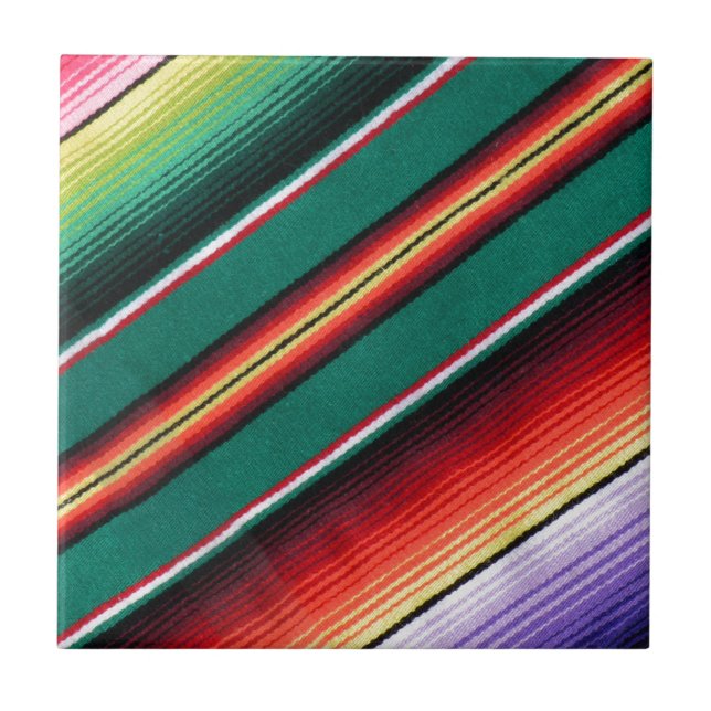Mexican Blanket Colorful Stripe Southwestern Ceramic Tile (Front)