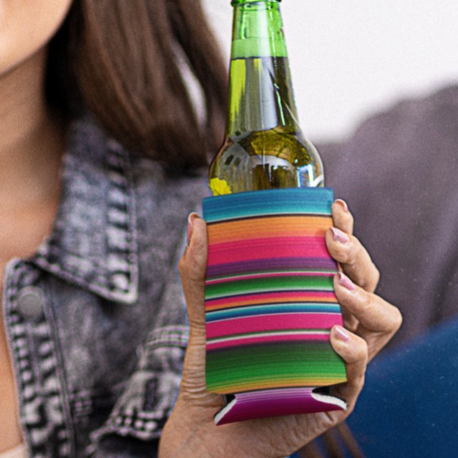 Mexican Blanket Fiesta Stripes Colorful Can Cooler (Creator Uploaded)