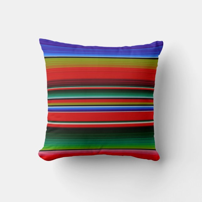 Mexican Blanket Stripes Colorful Blue Red Spanish Throw Pillow (Front)
