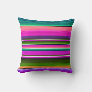 Mexican Blanket Stripes Colorful Rainbow Sarape Throw Pillow