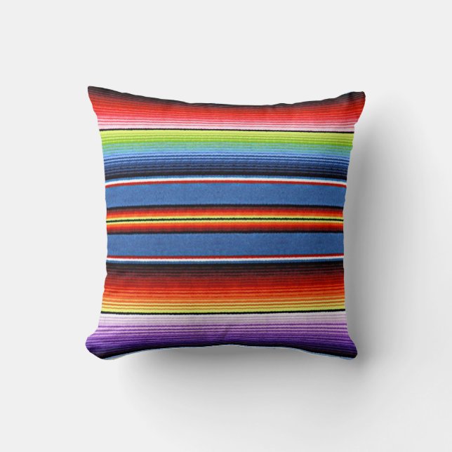 Mexican Blanket Stripes Colorful Rainbow Spanish Throw Pillow (Front)