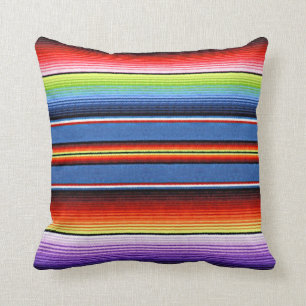 Mexican Blanket Stripes Colorful Rainbow Spanish Throw Pillow