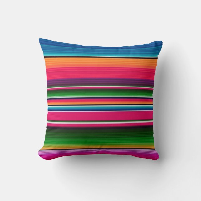 Mexican Blanket Stripes Colorful Rainbow Spanish Throw Pillow (Front)