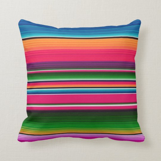 Mexican Blanket Stripes Colorful Rainbow Spanish Throw Pillow