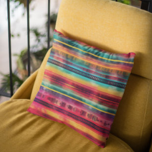 Mexican Blanket Stripes Watercolor  Throw Pillow