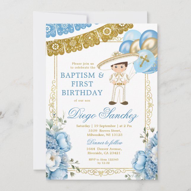 Mexican Blue and Gold Charro Big Boy Invitation (Front)