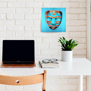 Mexican Blue And Orange Aztec Onyx Mask Faux Canvas Print
