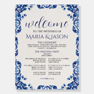 Mexican Blue Floral Elegant Fiesta Wedding Program Foam Board