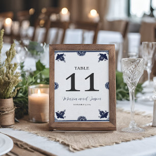 Mexican Blue Floral Otomi Simple Fiesta Wedding Table Number