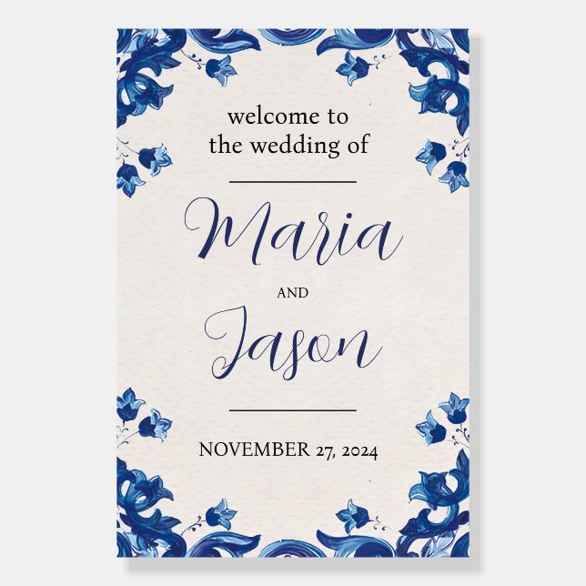 Mexican Blue Floral Wedding Sign Foam Board Poster (Front)