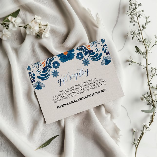Mexican Blue Orange Floral Elegant Fiesta Wedding Enclosure Card (Mexican Blue Orange Floral Elegant Fiesta Wedding Enclosure Card)
