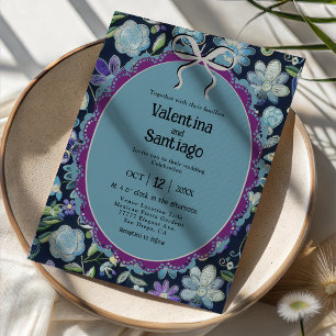 Mexican blue purple floral wedding invitation