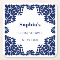 Mexican Blue Talavera Bridal Shower  Square Paper Coaster