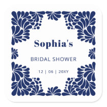 Mexican Blue Talavera Bridal Shower  Square Sticker