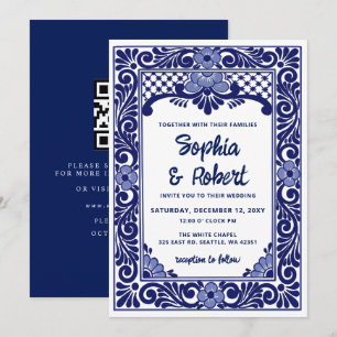 Mexican Blue Talavera QR Code Wedding Invitation