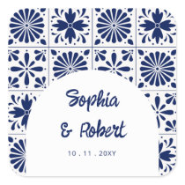 Mexican Blue Talavera Tiles Wedding Square Sticker