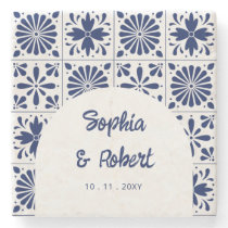 Mexican Blue Talavera Tiles Wedding Stone Coaster