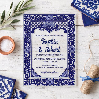 Mexican Blue Talavera Wedding Acrylic Invitations