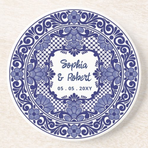 Mexican Blue Talavera Wedding Coaster
