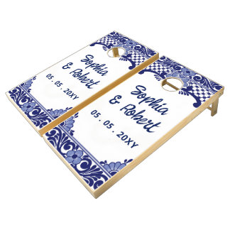 Mexican Blue Talavera Wedding Cornhole Set
