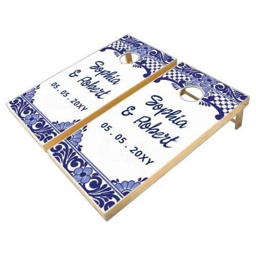 Mexican Blue Talavera Wedding Cornhole Set
