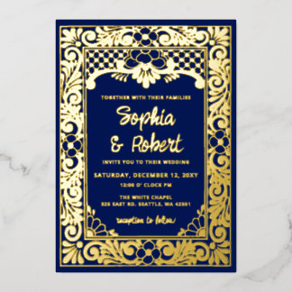 Mexican Blue Talavera Wedding Foil Invitation