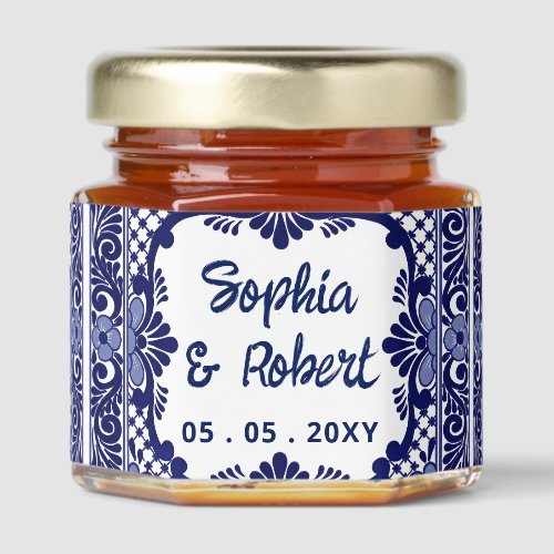 Mexican Blue Talavera Wedding Honey Jar Favors