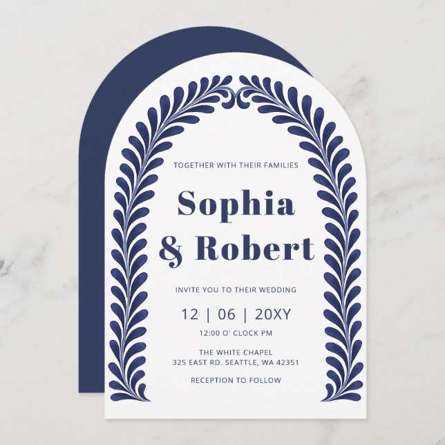 Mexican Blue Talavera Wedding Invitation (Front/Back)