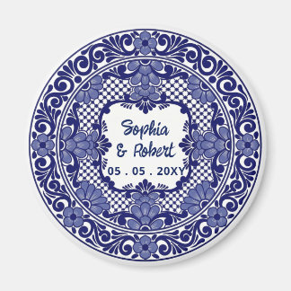 Mexican Blue Talavera Wedding Magnet