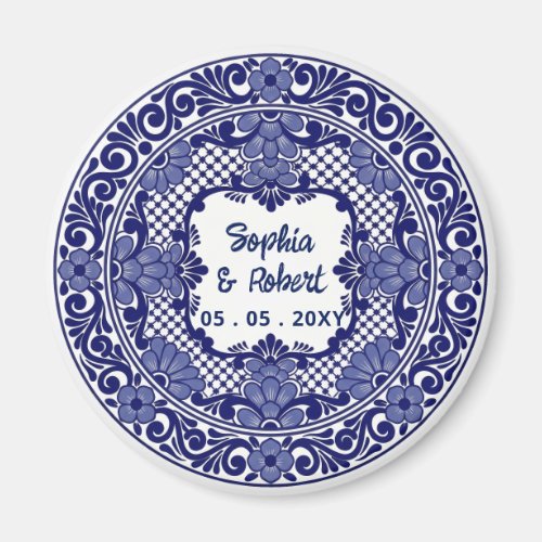 Mexican Blue Talavera Wedding Magnet