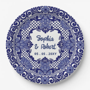 Mexican Blue Talavera Wedding Paper Plates