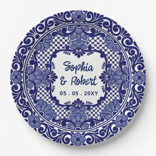 Mexican Blue Talavera Wedding Paper Plates